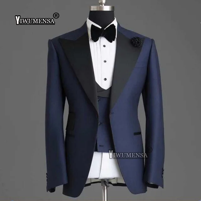 Высококачественные для жениха мужской костюм смокинг двубортный темно-синий горошек лацканы с отворотом для шафера лучшие мужские свадебные костюмы(куртка+ брюки - Цвет: Style 12