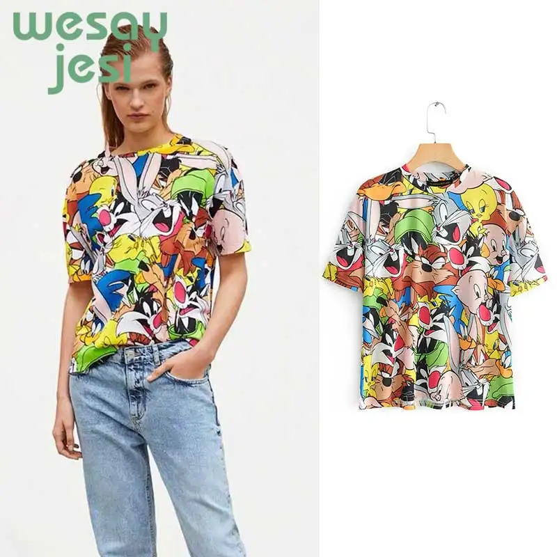 

t shirt women high street all Tom and Jerry printing o-neck cute t-shirt women 2019 new summer top