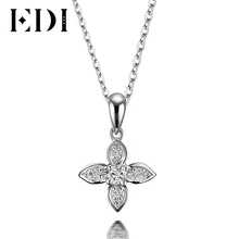 EDI Flower Star Natural Diamond H SI Wedding Pendants For Women Soild 18K White Gold Fine