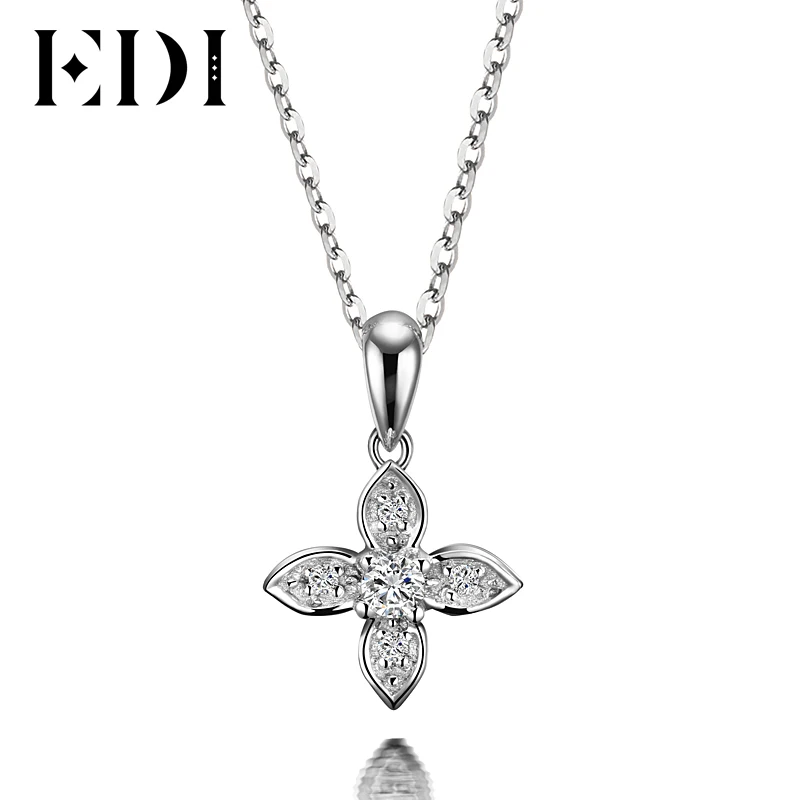 EDI Flower Star Natural font b Diamond b font H SI Wedding Pendants For Women Soild