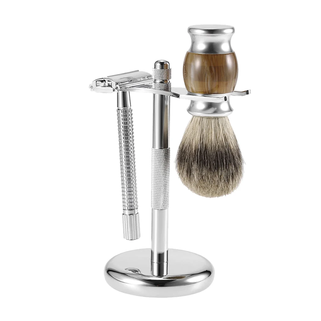 Professional Bathroom Barber Men Metal Shaving Rack Stand Set - Shave Brush Holder Shelf + Soap Mug Cup Bowl Black