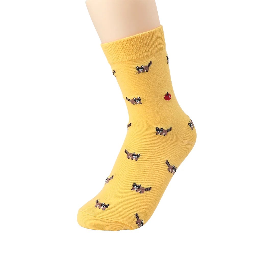 Модные женские милые хлопковые носки с рисунками животных; сезон осень-зима; мягкие носки-тапочки с принтом; подарки на год; забавные носки с пандой - Цвет: yellow