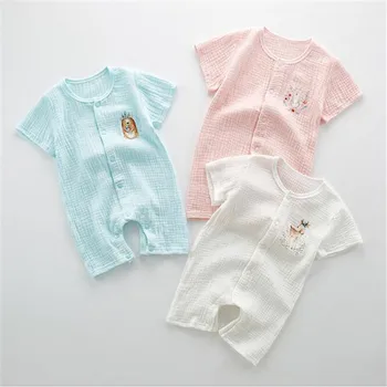 

0-3 Baby Crepe Rompers toddler climbing clothes Soft breathable crepe one-piece suit New babi short sleeve Jumpsuits Cotton