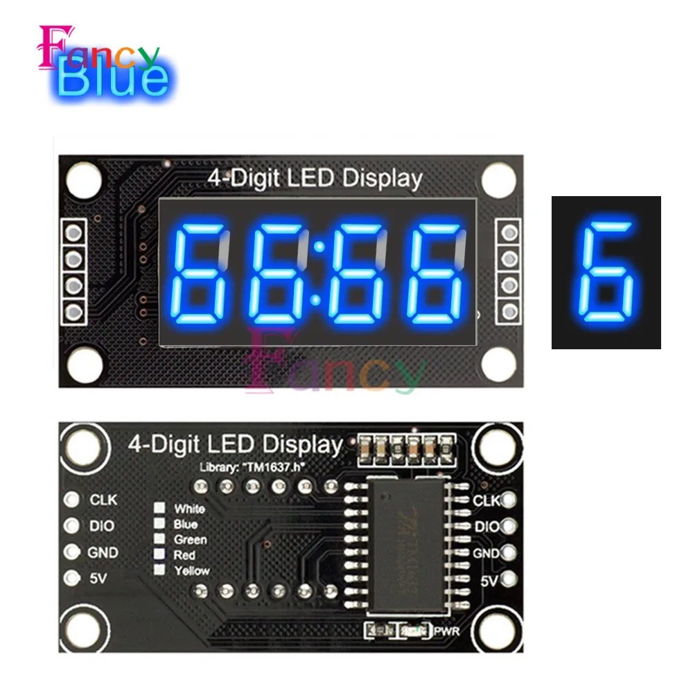 4-разрядный светодиодный 0,5" 7 сегментов Дисплей трубка TM1637 часы с двойным точки модуль Размеры: 30x14 мм 0,56 дюймов для Arduino, 5 цветов - Цвет: Синий
