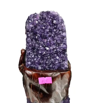 

1000 g Natural Crystals Cluste Amethyst Cluster Geode From Uruguary Top Quality Amethyst +Wood base
