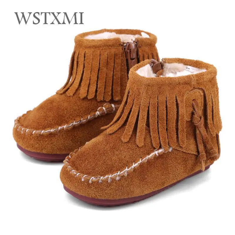 

New Winter Baby Boots Children Snow Boots for Boys Shoes Girls Genuine Leather Plush Toddler Kids Rubber Ankle Boots Non-slip