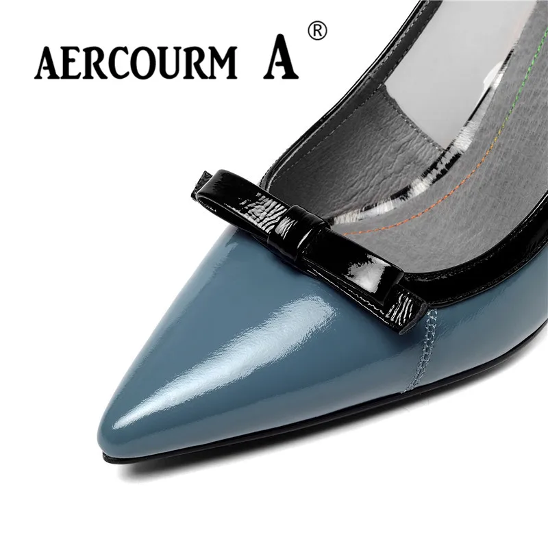 Aercourm A/ женские туфли-лодочки розового и черного цвета, женские туфли из натуральной кожи, туфли-лодочки на тонком высоком каблуке, новые весенние туфли смешанных цветов с сеткой