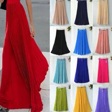 Шифоновая плиссированная юбка миди с высокой талией, плиссированная длинная Плиссированная юбка, Женская Однотонная юбка, весна-лето, Корейская