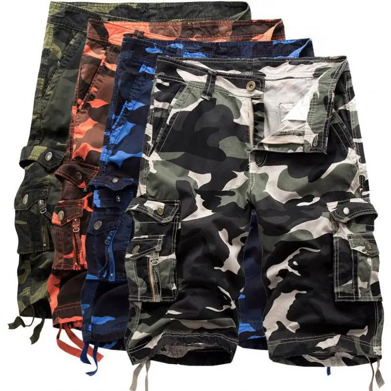Мужские шорты-карго в стиле милитари, армейские камуфляжные тактические шорты, мужские хлопковые свободные рабочие повседневные шорты, большие размеры