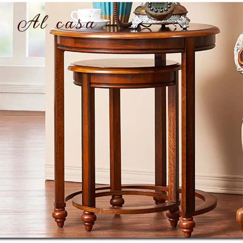 coffee table big and small size set solid wood tea desk in traditional classic style end console table