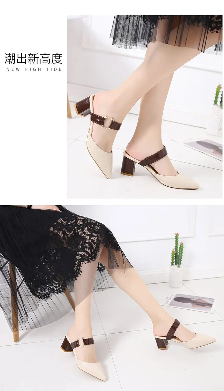 spring summer sandals Square heel casual shoes women shoes single shoes pointed fashion thick with high heels female f088