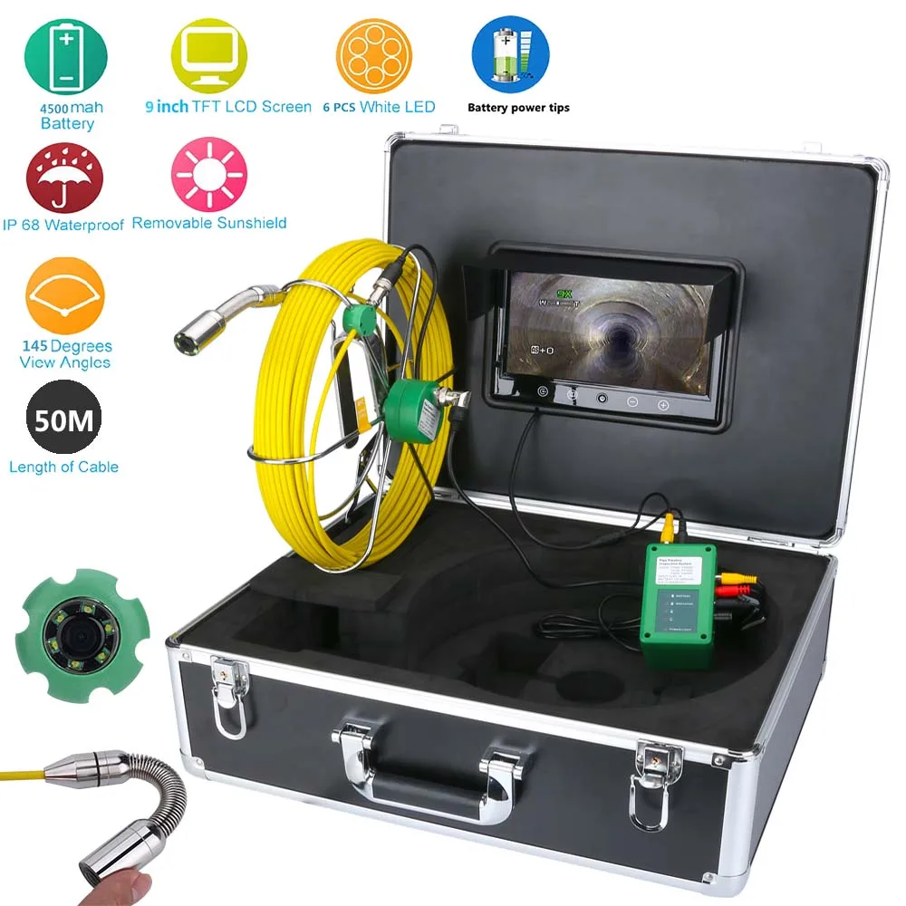 

YobangSecu 9 Inch Monitor 22mm Video Pipe Pipeline Endoscope Camera Waterproof Drain Pipe Sewer Video Inspection Camera System