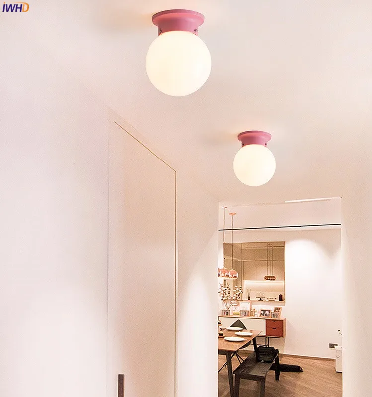 IWHD красочные Nordic современный светодиодный потолочный светильник веранда коридор Спальня круглый Стекло потолочный светильник с шарами потолочные освещения
