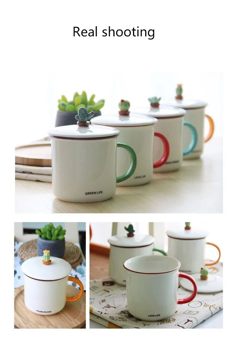 HOMIE Fun Plant cactus cup With lid and spoon cup Coffee Mug Large Capacity 400ml Mugs creative Drinkware Coffee Tea Cups Gifts14