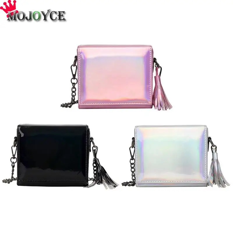 2019 New Hologram Laser Messenger Chain Bag Women Tassels Shoulder Crossbody Handbag Fashion Trend Wild Package Small Square Sac