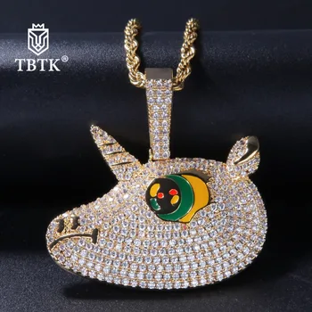 

TBTK Western Style Pendant Necklace Paved Full of Zircon Beautiful Girl's Jewelry Unicorn Pendant Long Gold Necklace Girl Gifts