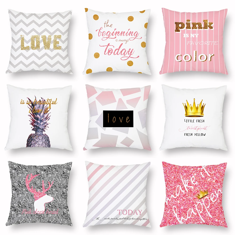 

Pink Cushion Cover Deer Crown Love Stripe Peach Skin Sofa Decorative Pillow Covers Car Bed Living Room Home Decor Cases 45x45cm