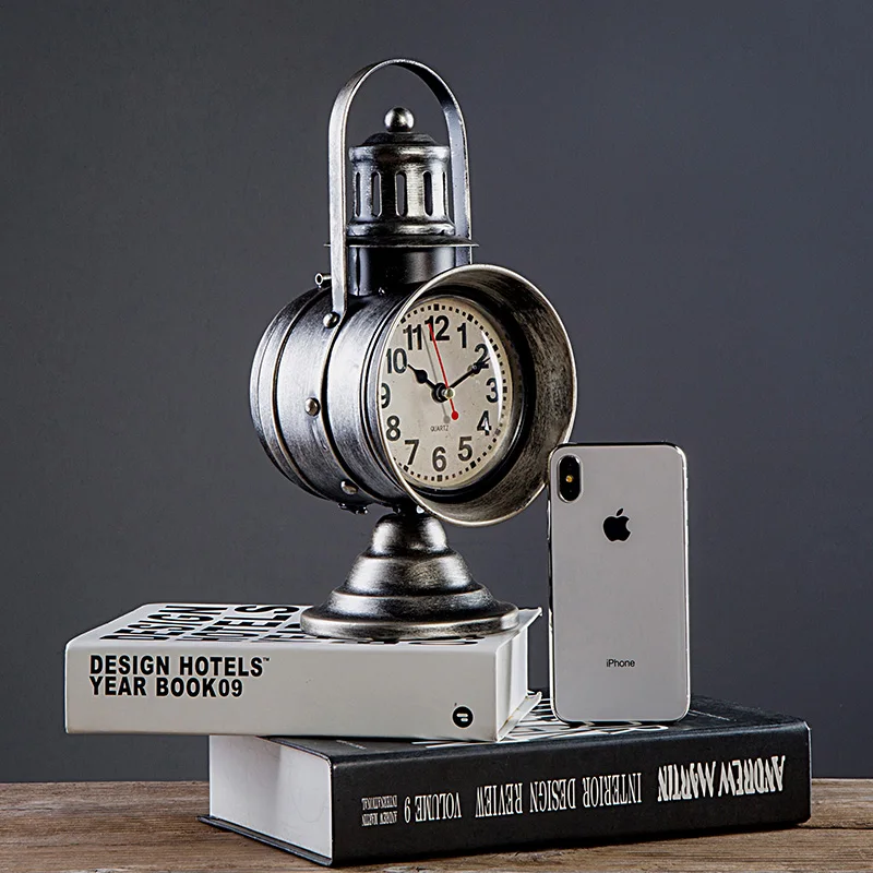 American Creative Retro Searchlight Shaped Handmade Table Clocks Mute Movement Quartz, Clock ornaments for Living Room Bedroom American Creative Retro Searchlight Shaped Handmade Table Clocks Mute Movement Quartz, Clock ornaments for Living Room Bedroom
