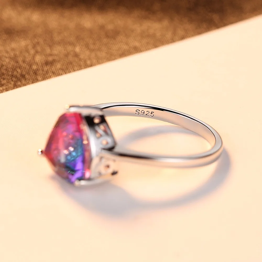 PAG&MAG Vintage Jewelry Amethyst 925 Sterling Silver Ring Rainbow Nature Triangle Topaz Women Wedding Anel Aneis Gemstone Ring
