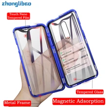 Luxury Magnetic Adsorption Metal Case for Oneplus 7 7 Pro 360 Full Cover Front Back Double Glass Screen Protector One Plus 7pro