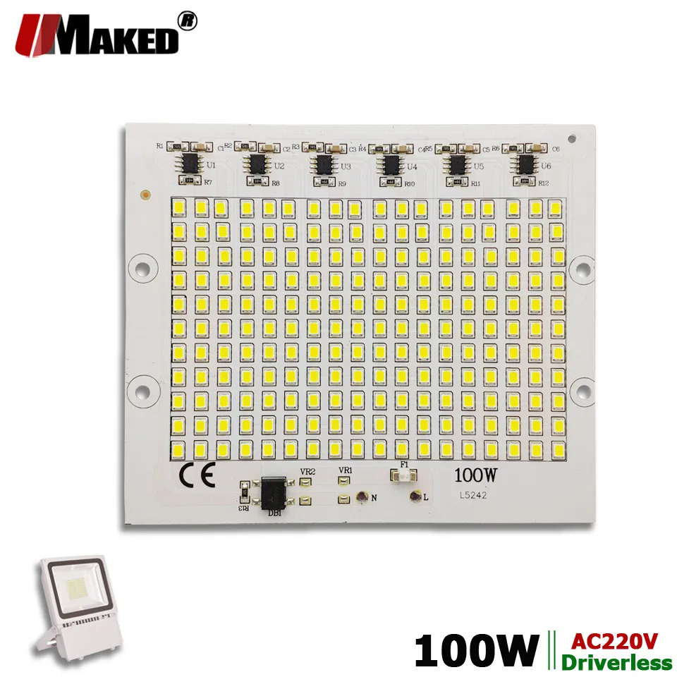AC220V светодиодные модули 100 Вт 130x110 мм 9000lm прожектор PCB алюминиевая пластина белый/теплый SMD2835 умный IC драйвер