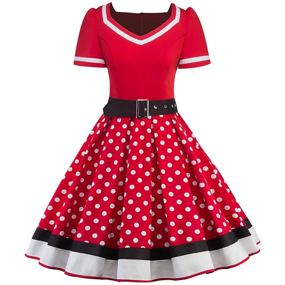 Женское винтажное платье в черный и красный горошек размера плюс S-4XL, женские летние платья для вечеринок, элегантные платья