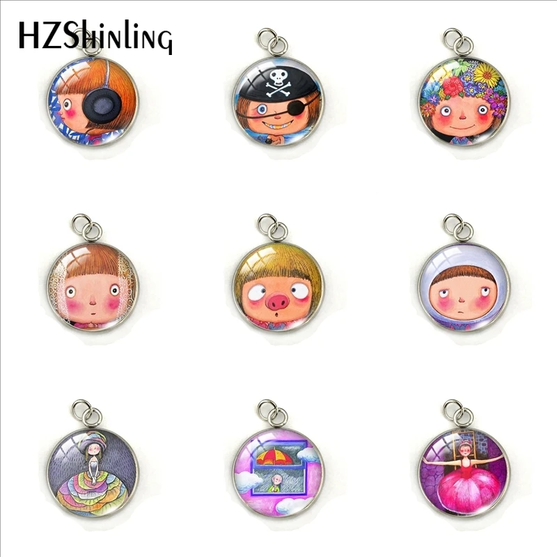 

Cute Lovely Cartoon Girls Painting Fairy Fancy Girl Pendants Hand Craft Stainless Steel Plated Round Charms Jewelry Accessory