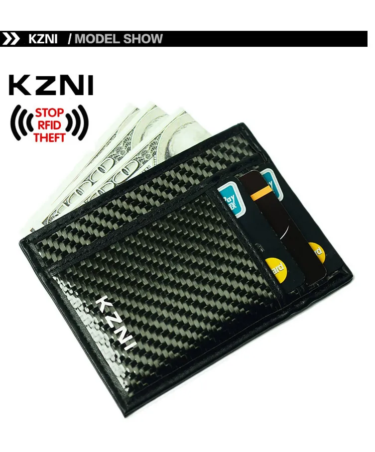 KZNI Rfid кожаный кошелек для кредитных карт карбоновый волоконный кошелек с зажимом для денег Rfid блокирующий кошелек клатч кожа 004