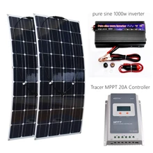 100W*2 Flexible Solar Panels 200W Solar System Kit with 1000w inverter and MTTT 20A For Motorhomes Boats Roof Battery Charger