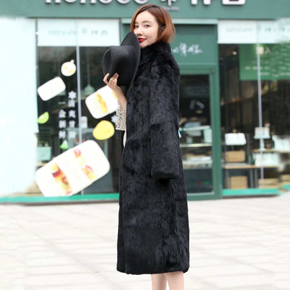 

2019 Trend Fashion Classical Vintage Long Coat 100% real genuine rabbit fur overcoat natural whole fur outwear customize wsr228