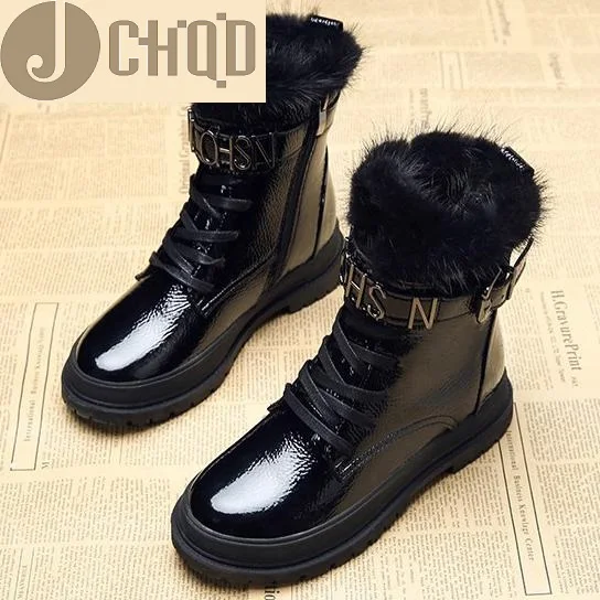 

JCHQD True hair Superior quality Women Boots Lace Up Martin Boots Women Ankle Fur Boots Winter warm Women Shoes European size