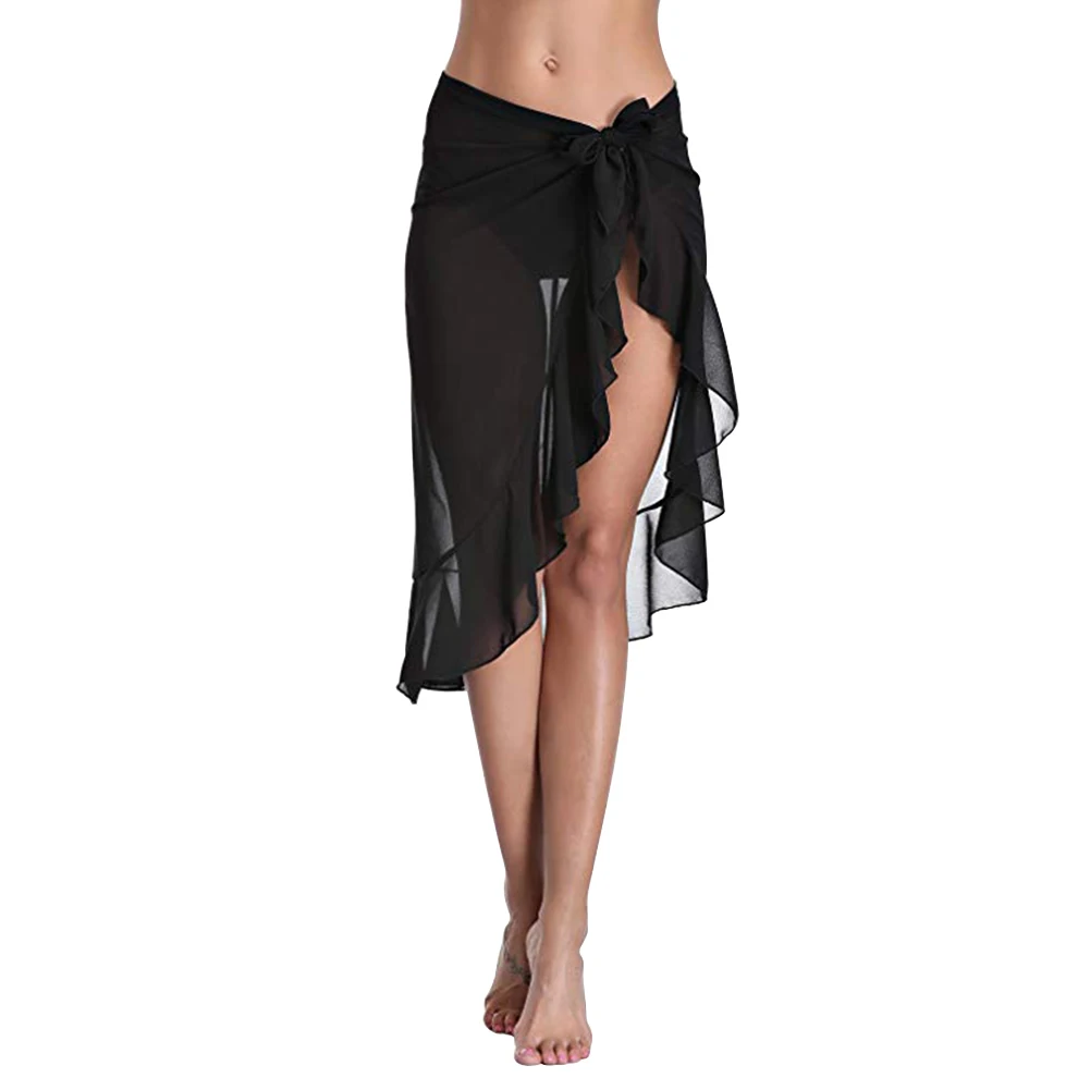 

Pool Dress Solid Women Beach Sarong Ruffle Holiday Cover Up Wrap Beachwear Polyester Summer Skirt Swimwear Swimsuit