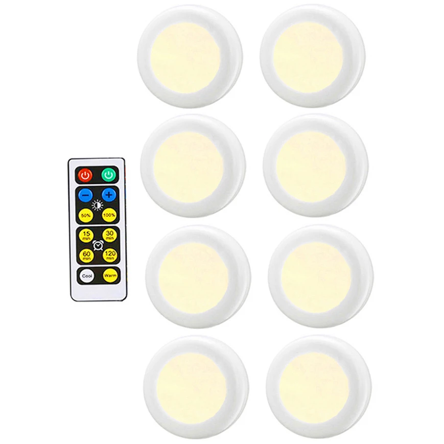 Warm white+White Double Color Dimmable Touch Sensor LED Under Cabinets lights Wireless LED Puck Lights led Closet Kitchen Lights - Цвет: 8 lamp 1 controller