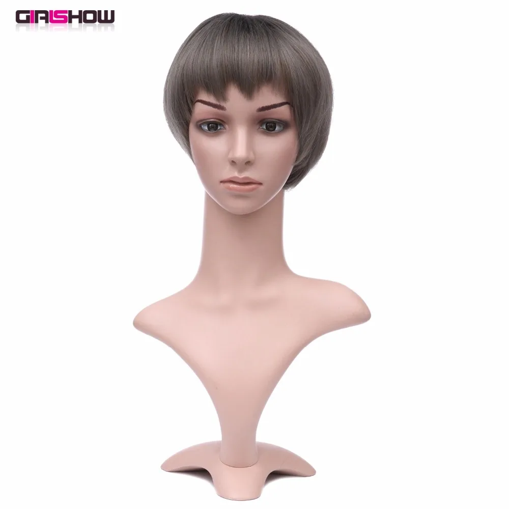 Чёрный парик Girlshow с эффектом омбре светло серый прямой Боб пушистый Стиль челки #