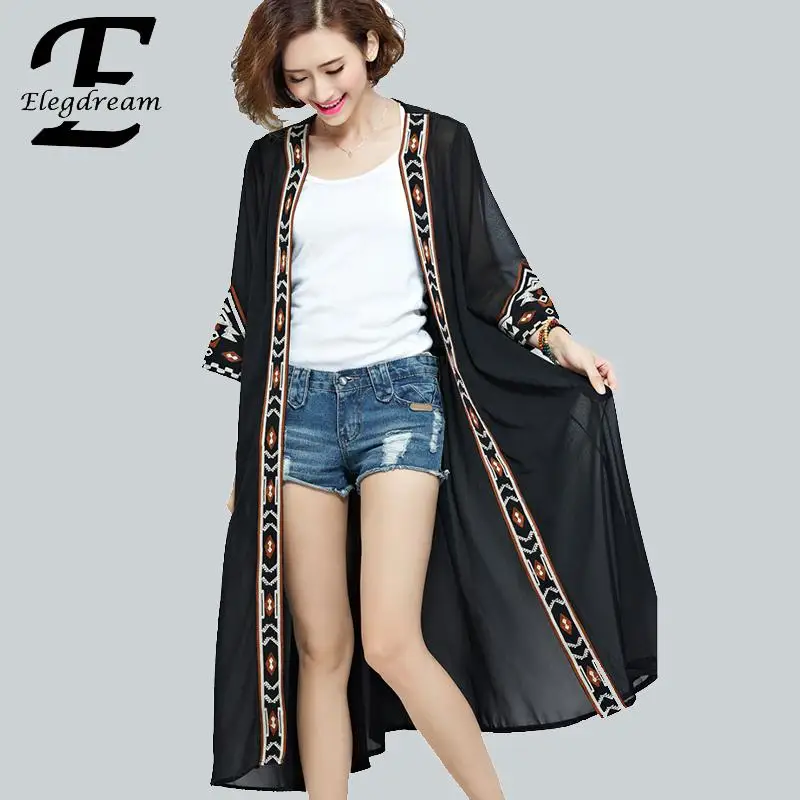Женская шифоновая рубашка Elegdream кардиган с кисточками топ кимоно Солнцезащитный