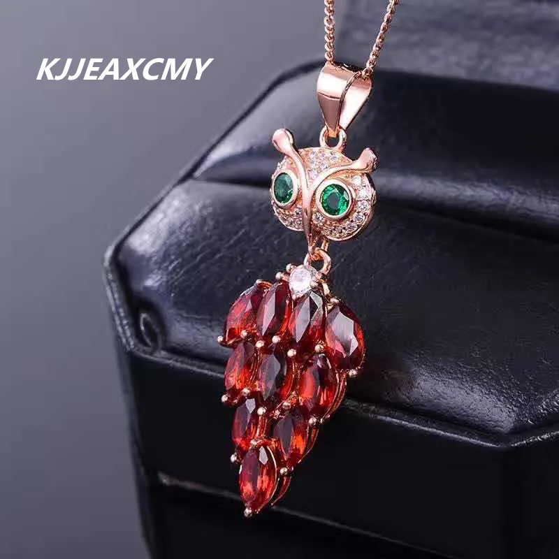 

KJJEAXCMY Fine jewelry,925 silver inlaid garnet, female pendant, owl, gold and silver