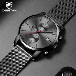 CHEETAH Для мужчин s часы Топ Элитный бренд Для мужчин модные Нержавеющая сталь черные часы Повседневное Спорт кварцевые наручные часы