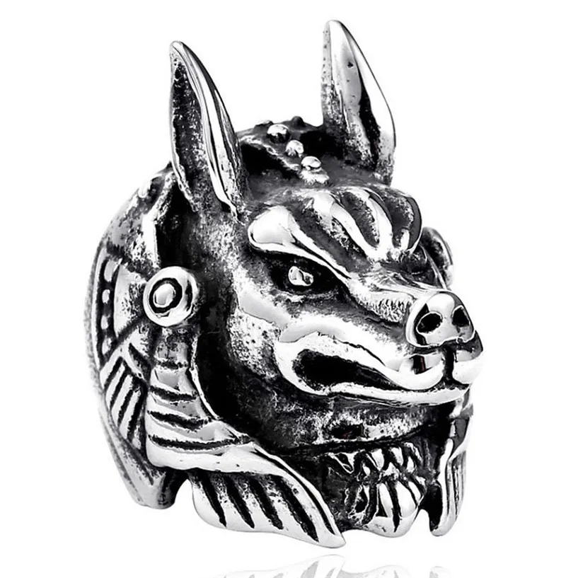Панк Винтажное кольцо в египетском стиле с головой Шакала для мужчин, уникальные кольца из нержавеющей стали с супер крутым волком, амулет, Викинг, ювелирные изделия для мужчин