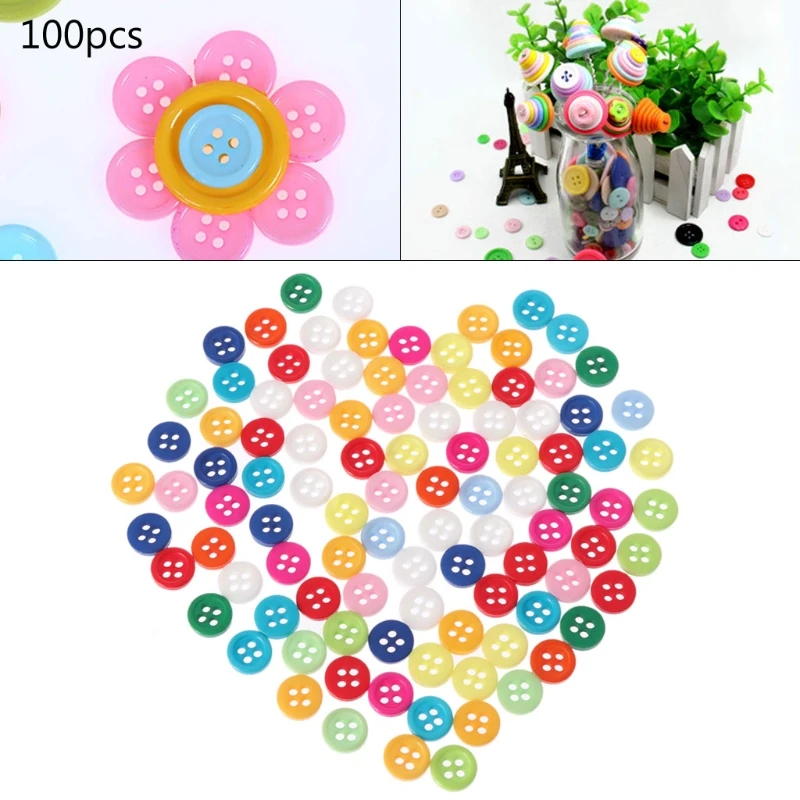 

100Pcs 4 Holes Mixed Color Round Resin Buttons Fit For Sewing And Scrapbook 9mm-m15