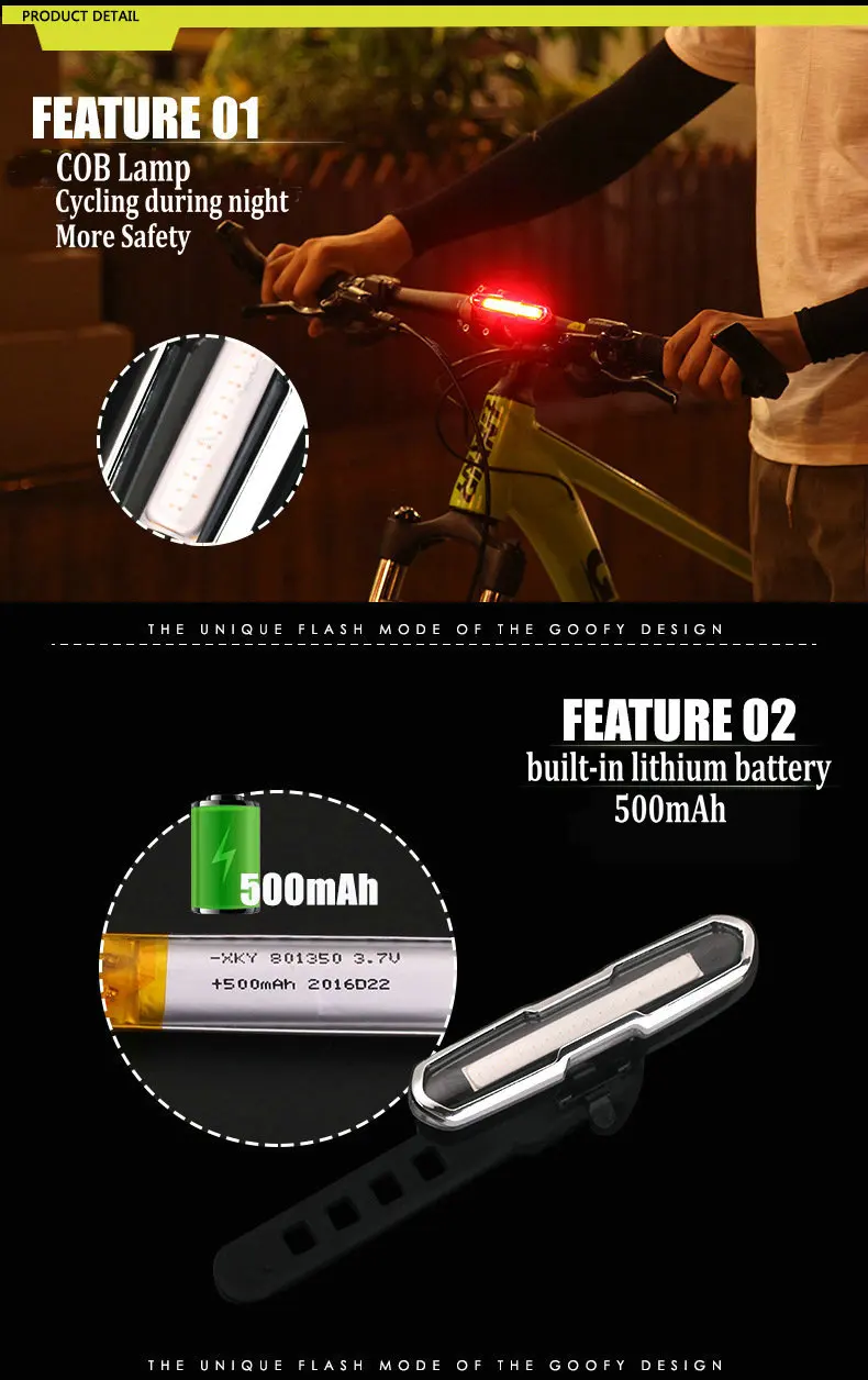 USB Rechargeable Front Rear Bicycle Light Lithium Battery LED Bike Taillight Cycling Helmet Light Lamp Mount Bicycle Accessories (10)