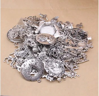 

500g/lot Vintage Antique silver bronze Mix model Charms Handmade Jewelry accessories Fit earrings Bracelet Necklace Anklet