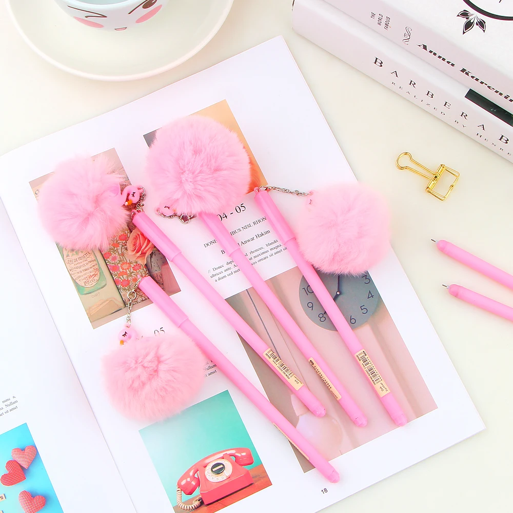 

1 Pcs Plush Flamingos Gel Pens Set Kawaii Cartoon School Supplies Office Stationary Photo Album Pens Stationery Gel Ink Pen