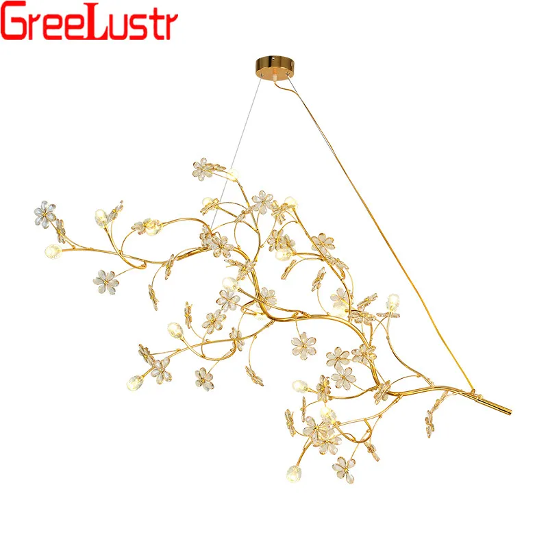 

Luxury Project Design LED Chandelier Pendant Lamp Gold Crystal Chandeliers G9 Tree Branch Hanging Lamp Lustres For Hotel Shop