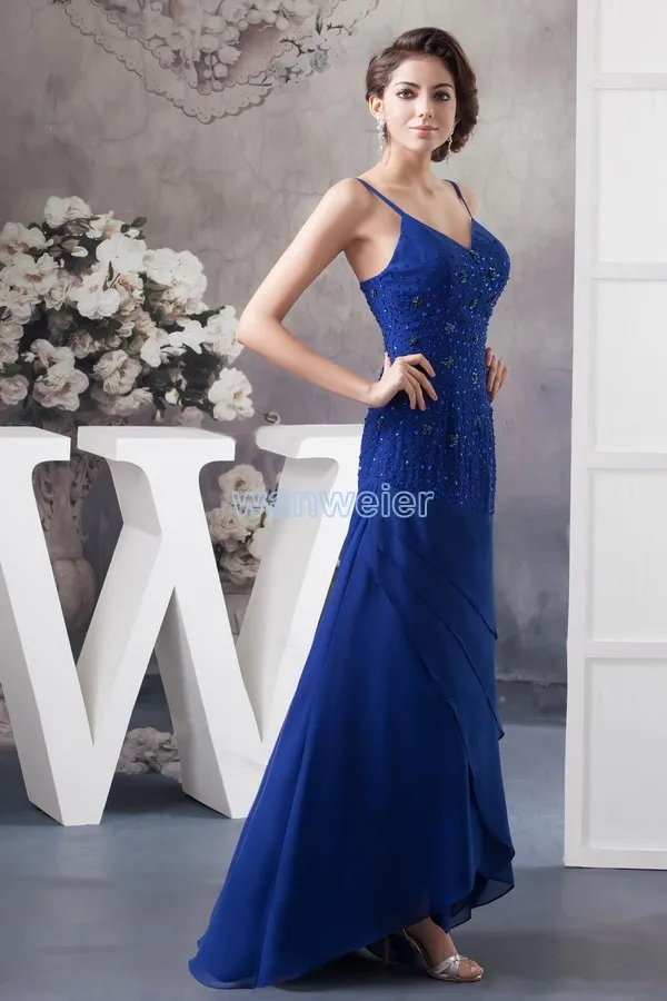 Дизайн горячей продажи вечернее платье v-образным вырезом синий нестандартного размера/цвета бисероплетение шифон реальные фото длинные Платье для коктейля