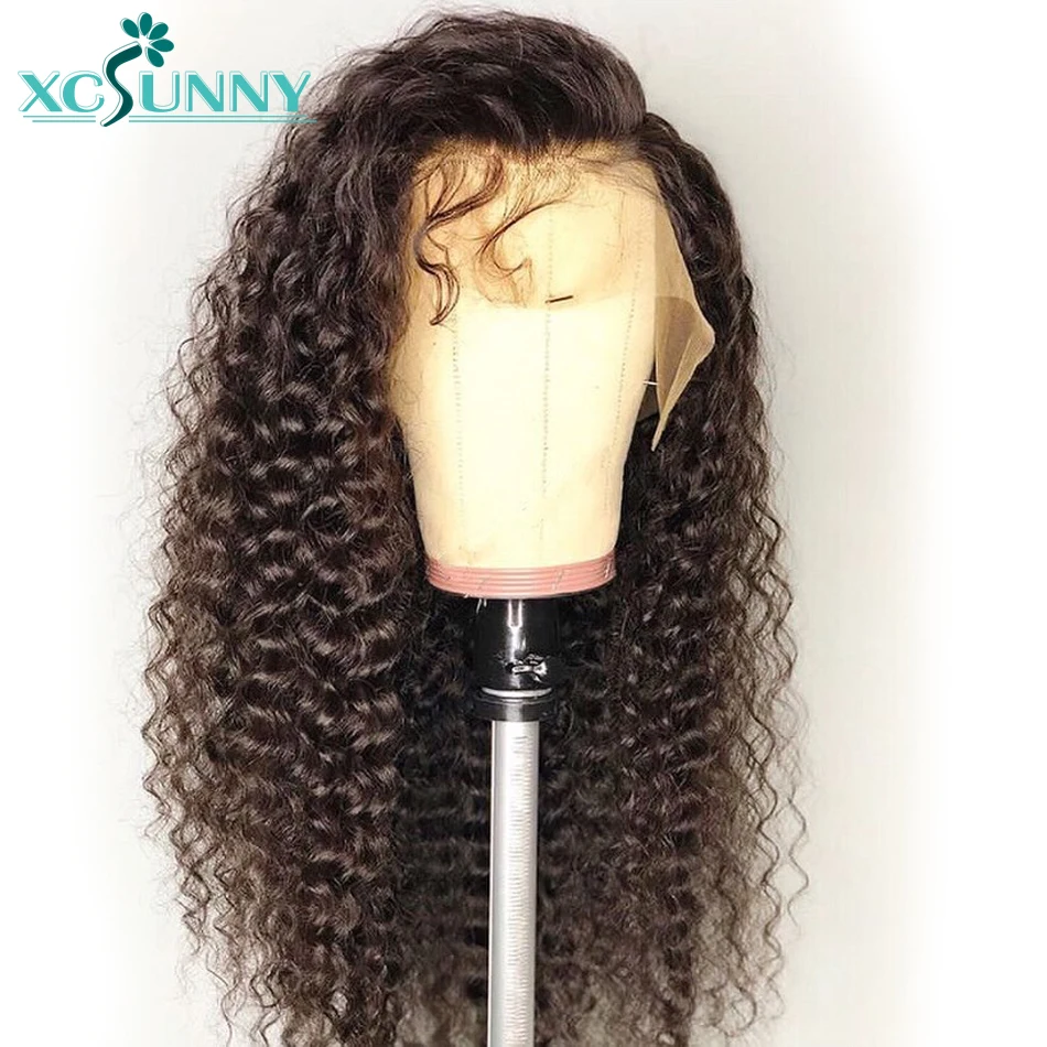 

Curly Lace Front Human Hair Wigs Pre Plucked 13x6 Lace Frontal With Baby Hair Bleached Knots Remy Malaysian For Women xcsunny