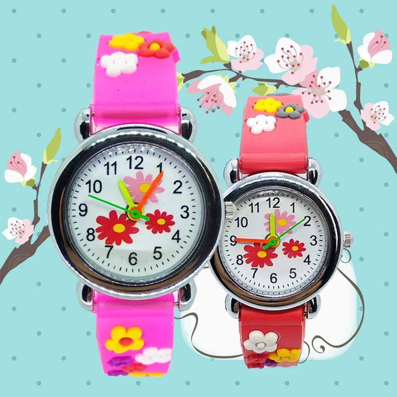 Детские часы с бабочками и цветами, детские часы, 3D резиновые кварцевые наручные часы для девочек и мальчиков, подарок, Montre Enfant Reloj Infantil