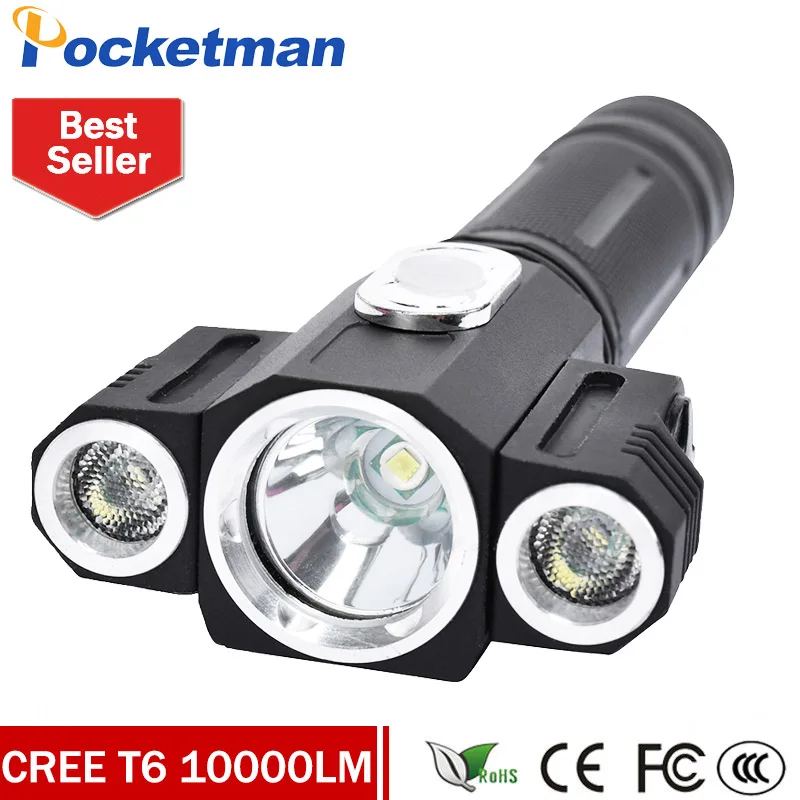 

High Quality Tactical 10000 Lumen 3 LEDs rotating T6+2*XPE LED Flashlight Torch Light 5 Modes 18650 Hunting
