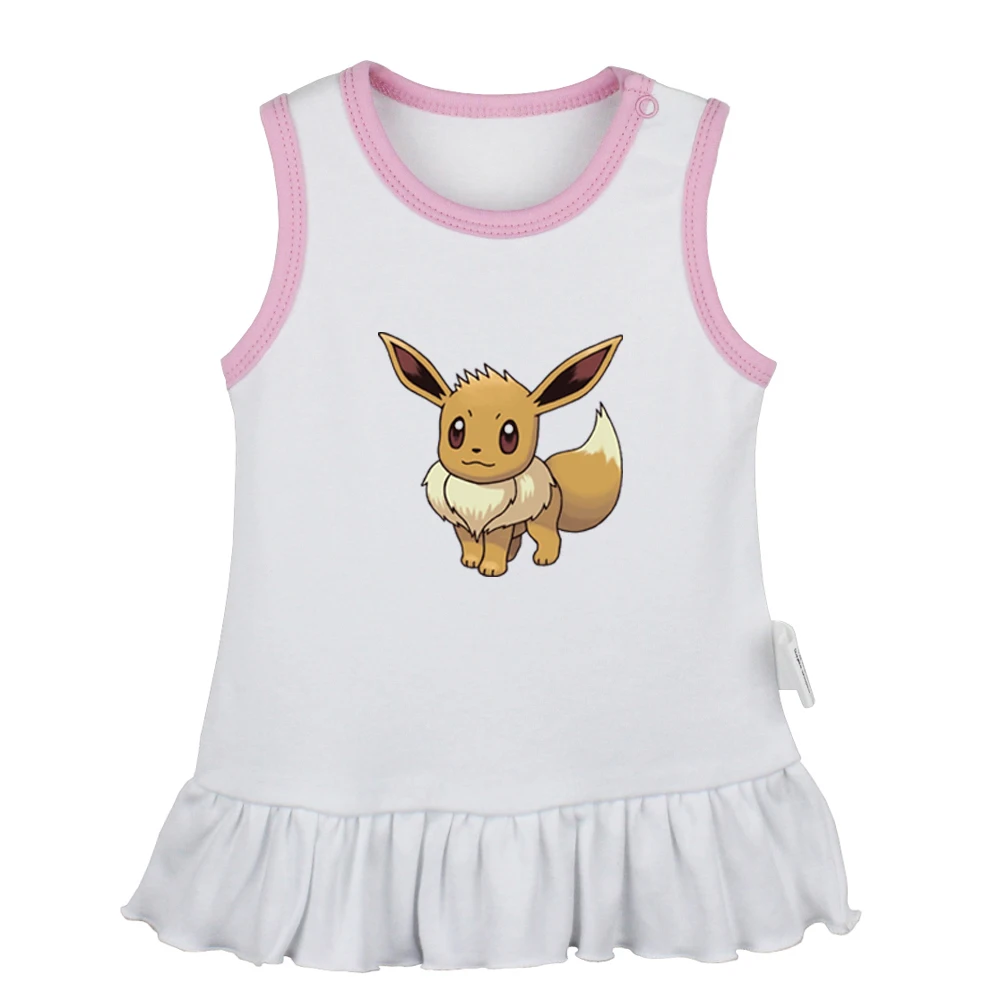 

Pokemon Eevee Venomoth Zorua Togepi Psyduck Jigglypuff Newborn Baby Girls Dresses Toddler Sleeveless Dress Infant Cotton Clothes
