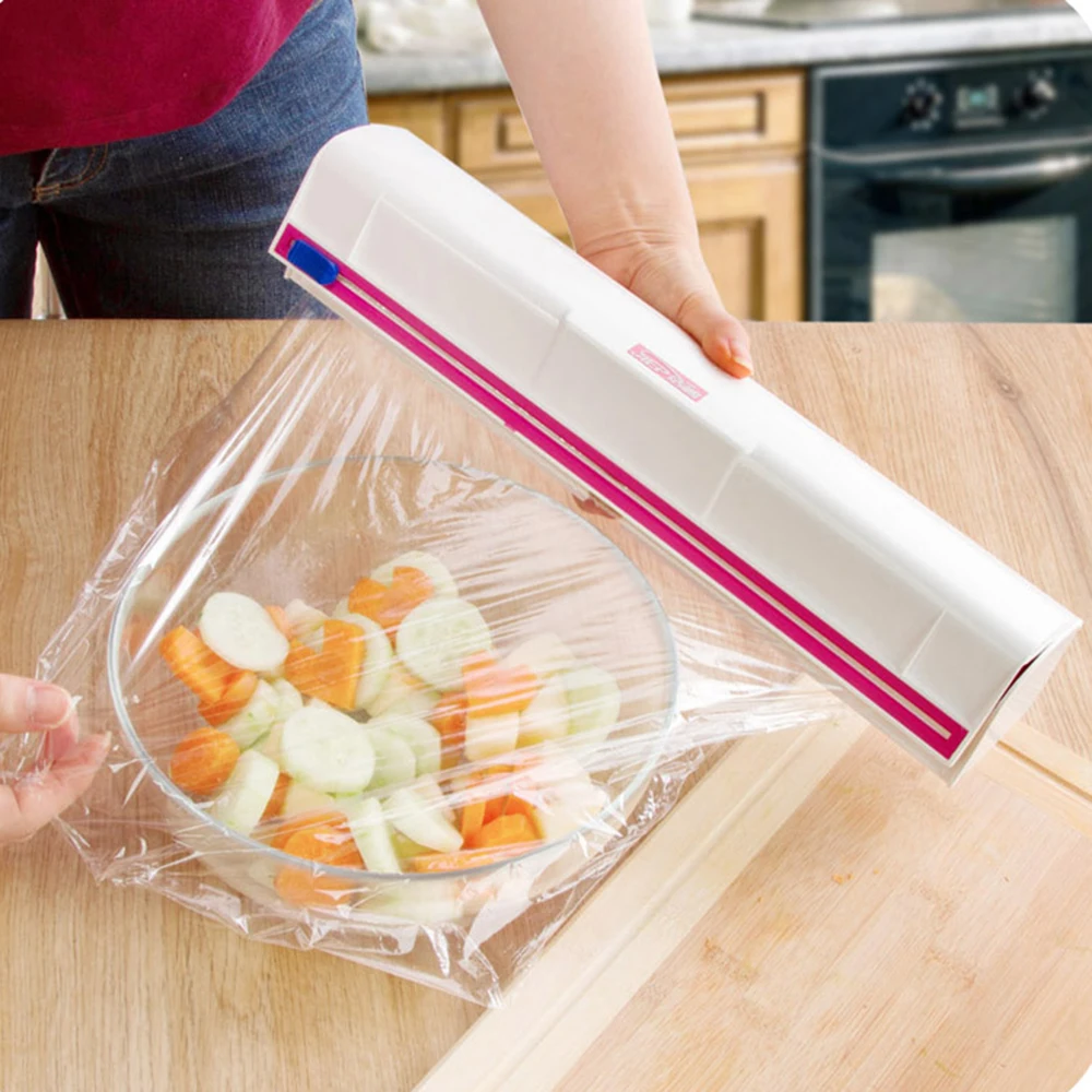 

New Plastic Wrap Dispenser , Home Kitchen Warp Cutter Small Film Fresh Keeper Wrap Cling Dispensers Food Storage Holder Cutter