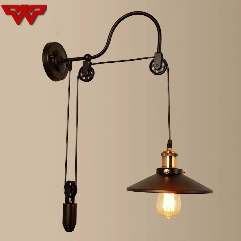 

American style antique industrial wind, wall lamp aisle bar, coffee shop, bedroom study, lifting pulley, wall lamp.